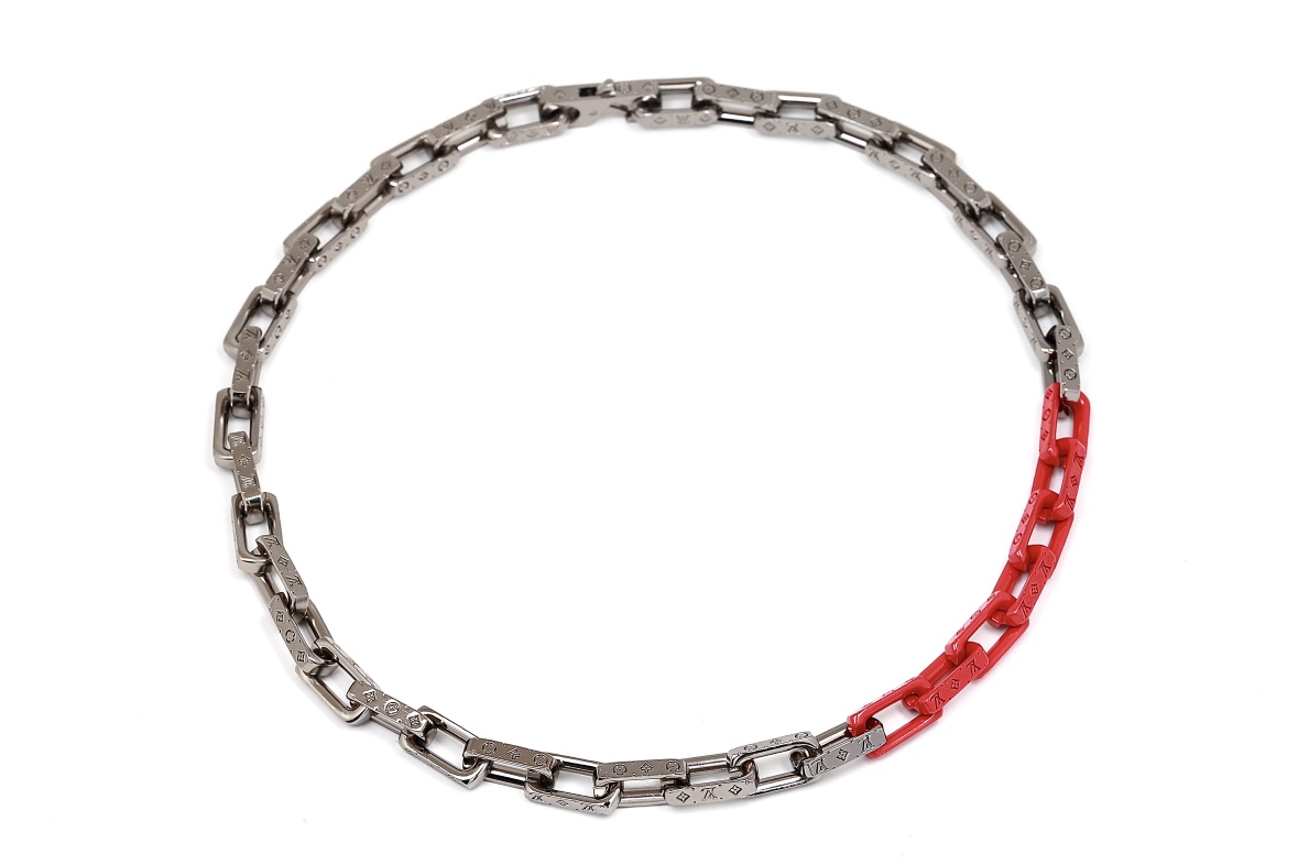 Louis Vuitton Silver Mixed Orange Monogram Chain Necklace - Original Replica Club