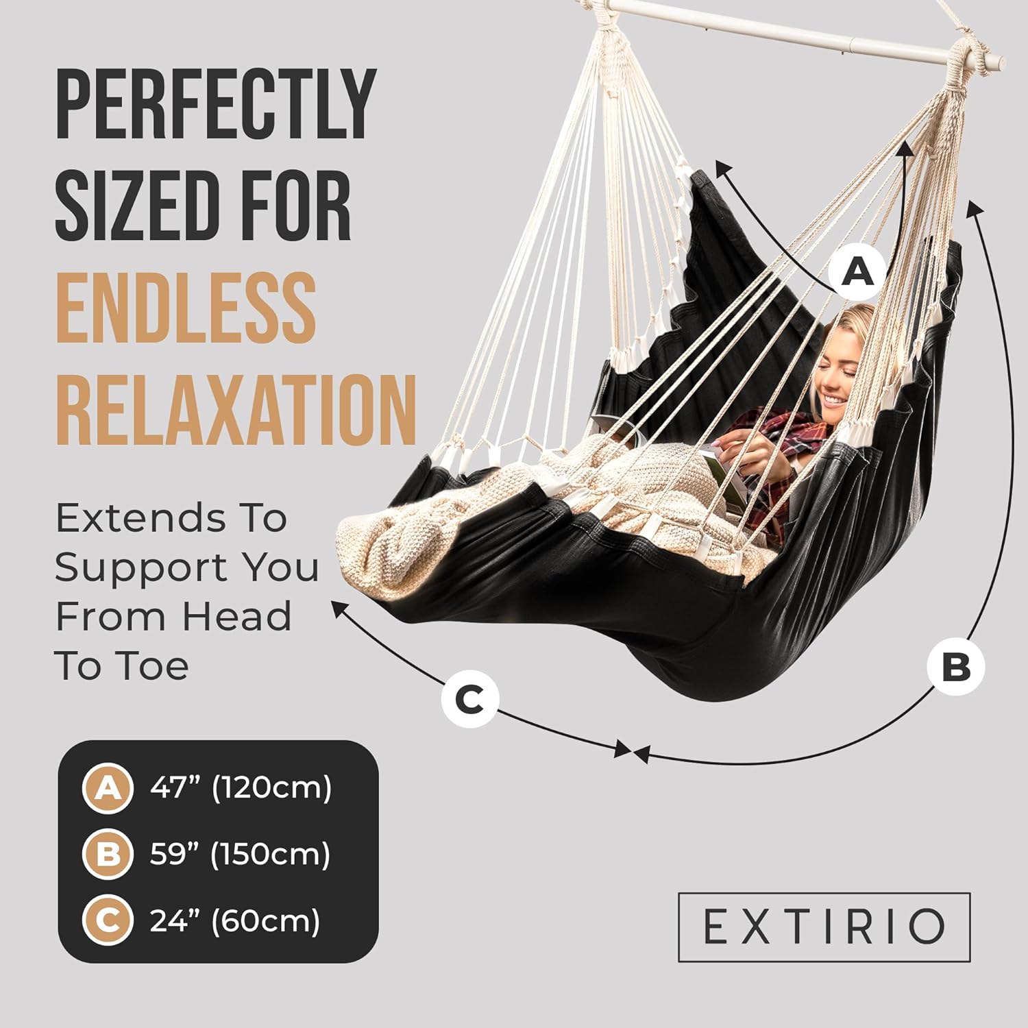 Hanging Hammock Chair Swing Outdoor Indoor Hammock Swing Chair with Hardware Kit Durable Full Body Support Holds 200 Lbs