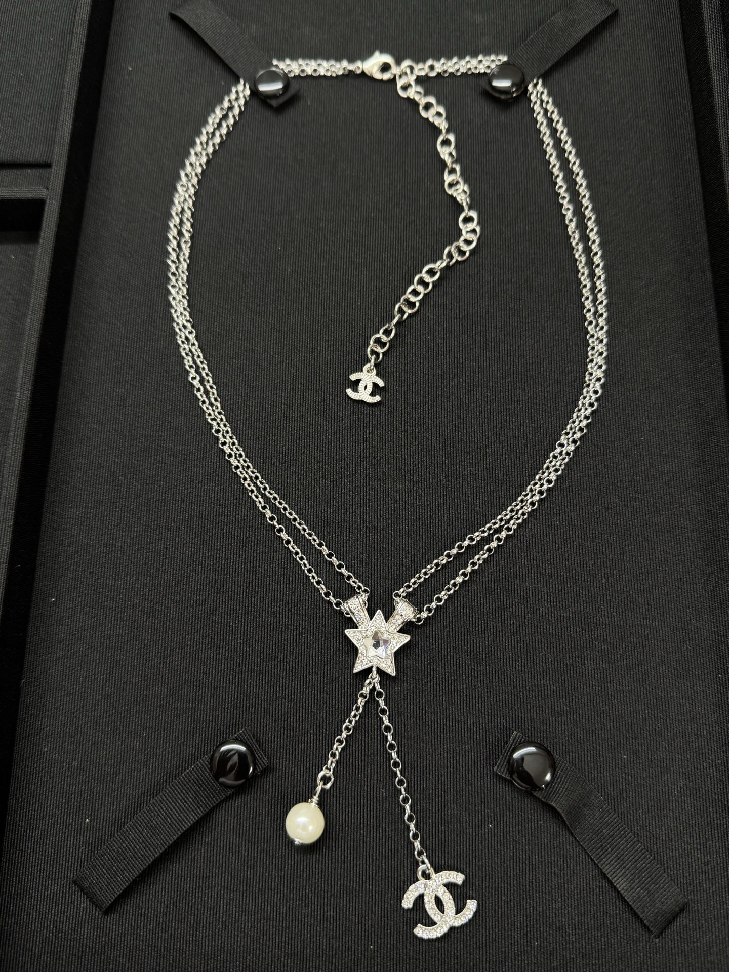 Chanel Two Layered Star with CC and Pearl Tassel Necklace - Original Replica Club