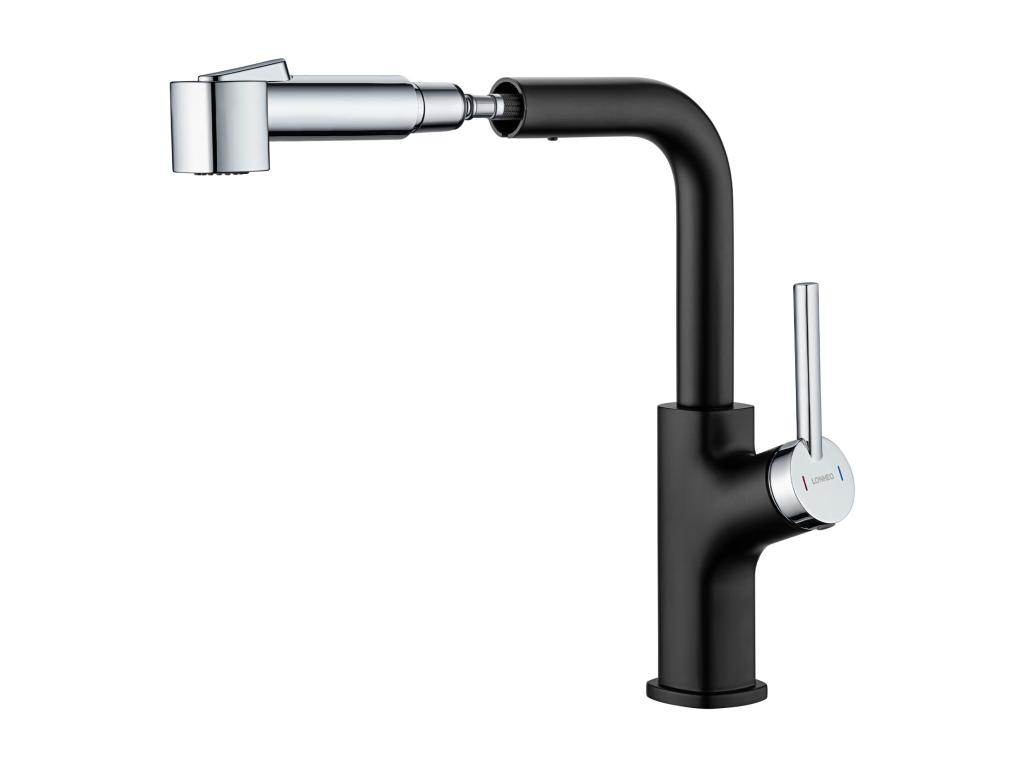 Laocacasas Grifo de Cocina Negro con 40 CM Ducha Extraíble Mezclador Cocina con 2 Jets Agua Fría y Caliente Mezclador de Fregadero Cocina,Modelo UE
