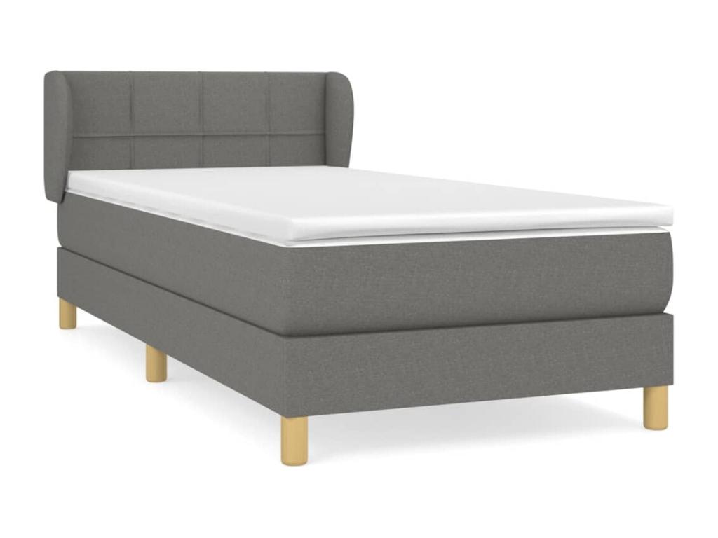 Cama box spring con colchón tela gris oscuro 90x200 cm