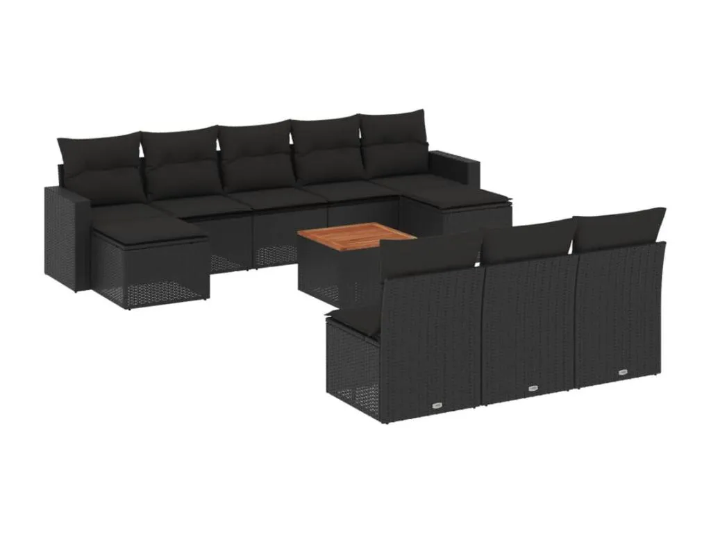 Set de Sofás para Jardín de 11 Piezas con Cojines en Ratán Sintético Negro  NC5429804