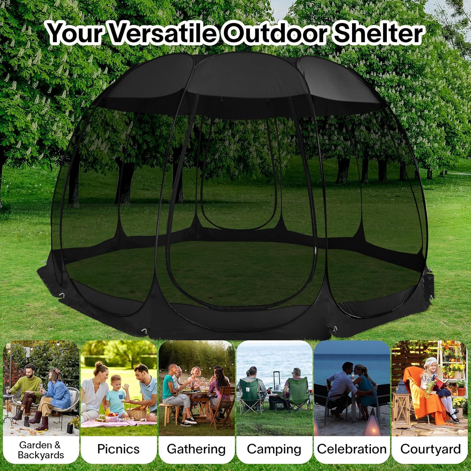 Screen gazebo sleeps 6-10-15 people Igloo-style canopy tent mosquito net on the sides Perfect