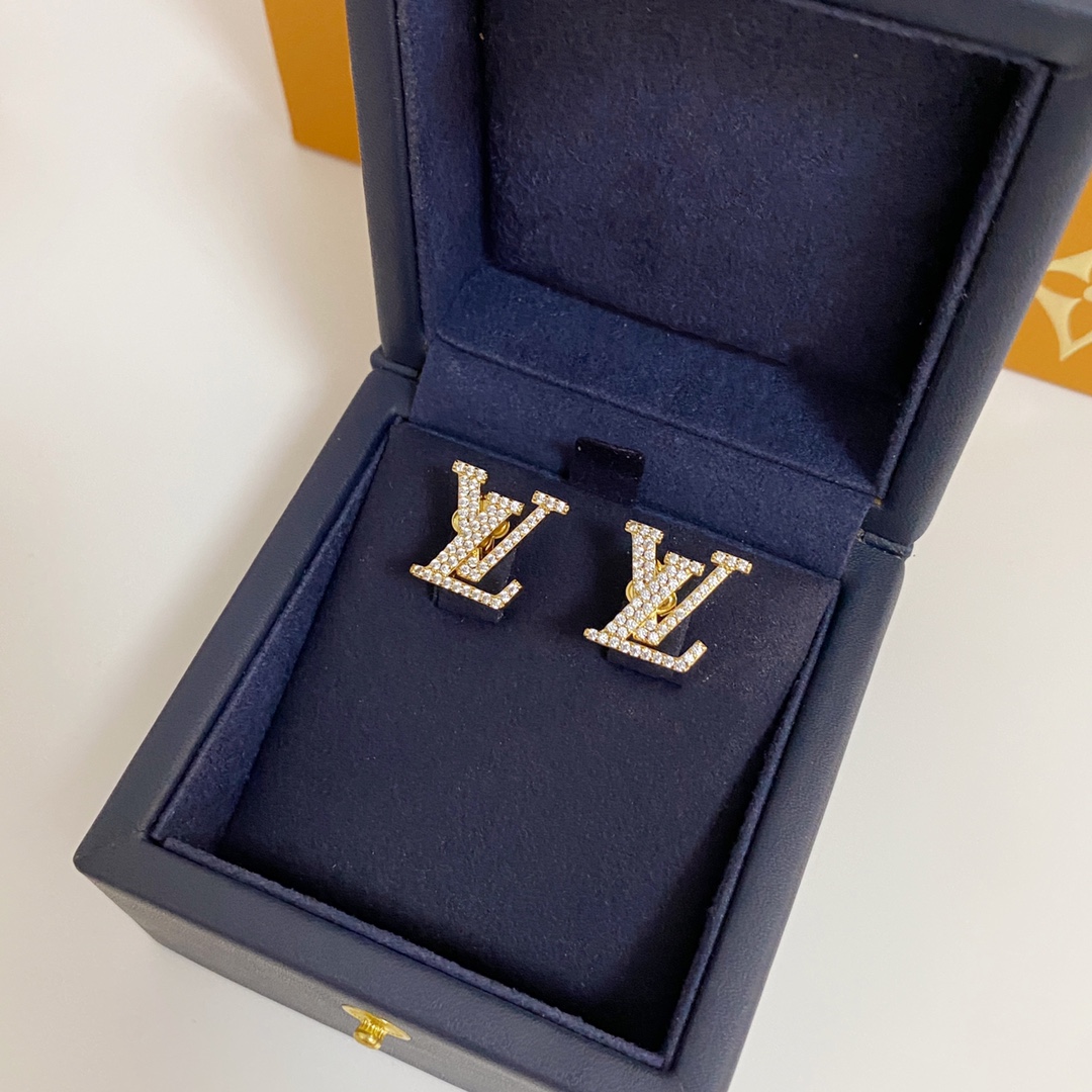 Louis Vuitton Diamond Paved LV Monogram Stud Earrings - Original Replica Club