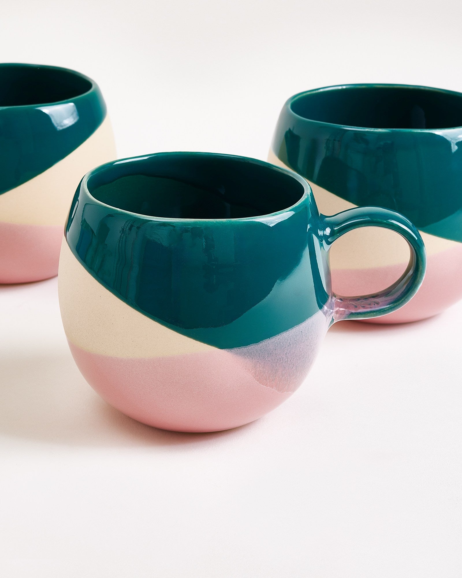 Bica Tasse groß dunkelgrün sand rosa 4er-Set