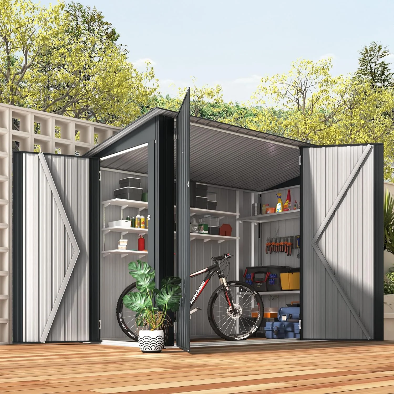 YODOLLA Outdoor Storage Shed, 3 x 7 Ft Bike Sheds & Outdoor Storage, Small Metal Outdoor Storage Cabinet for Garden - Image 13
