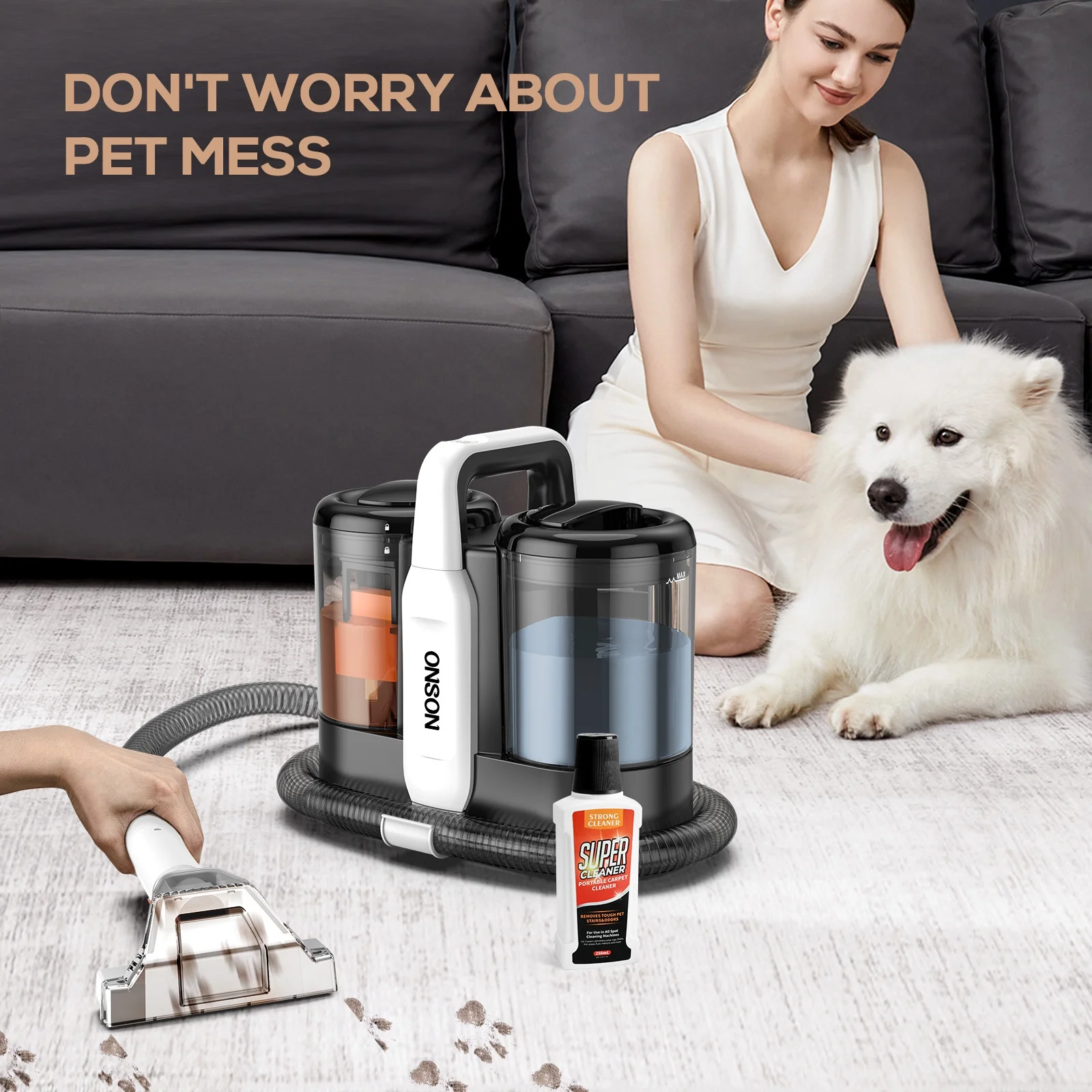 ONSON Portable Carpet Cleaner Machine, Upholstery Spot Vacuum Cleaner, White - Image 6