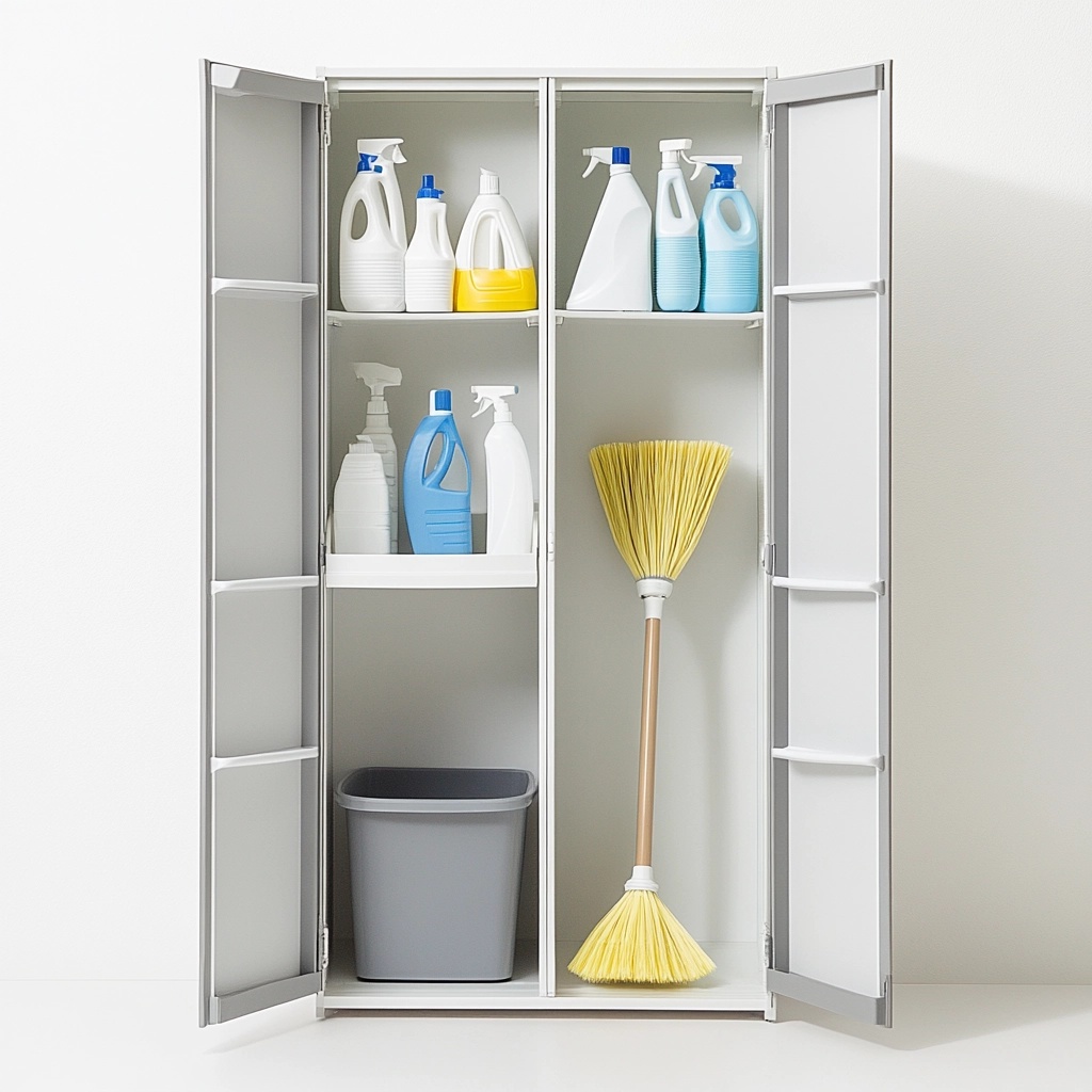 Armario de almacenamiento para limpieza hogar grande plástico gris blanco organización doble puerta armario organizador ZS9268300