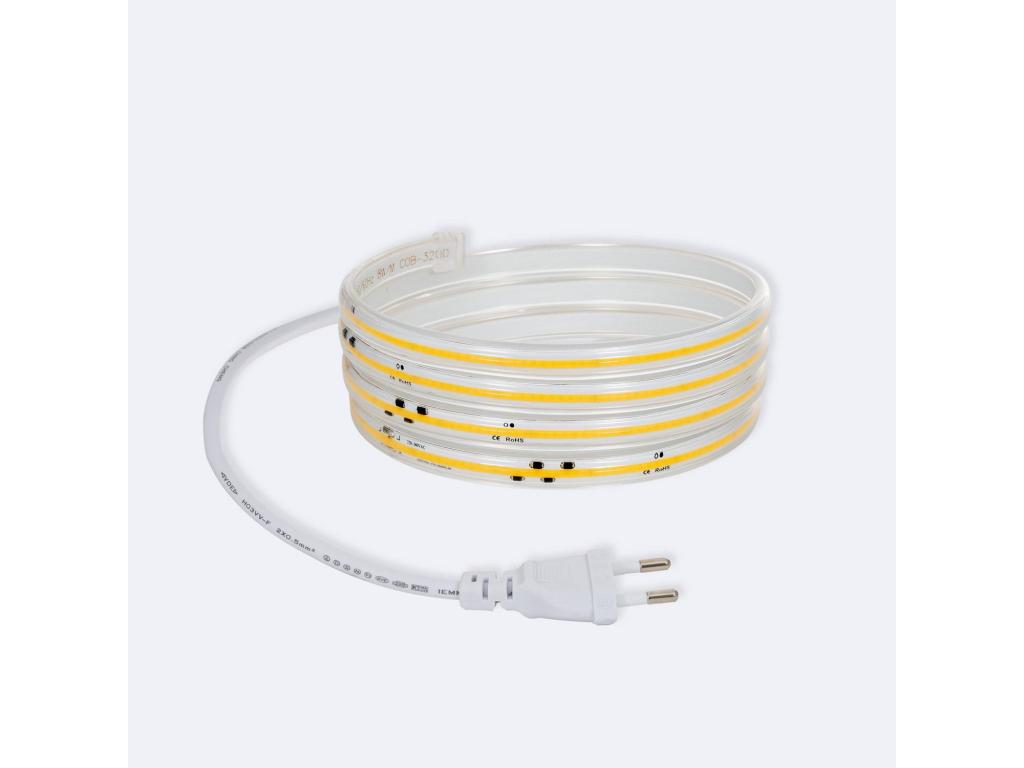 Tira LED Regulable 220V COB Autorectificada 320 LED/m 720 lm/m Ancho 12 mm IP65 Corte 50 cm a Medida Blanco Frío 5 m 6000K