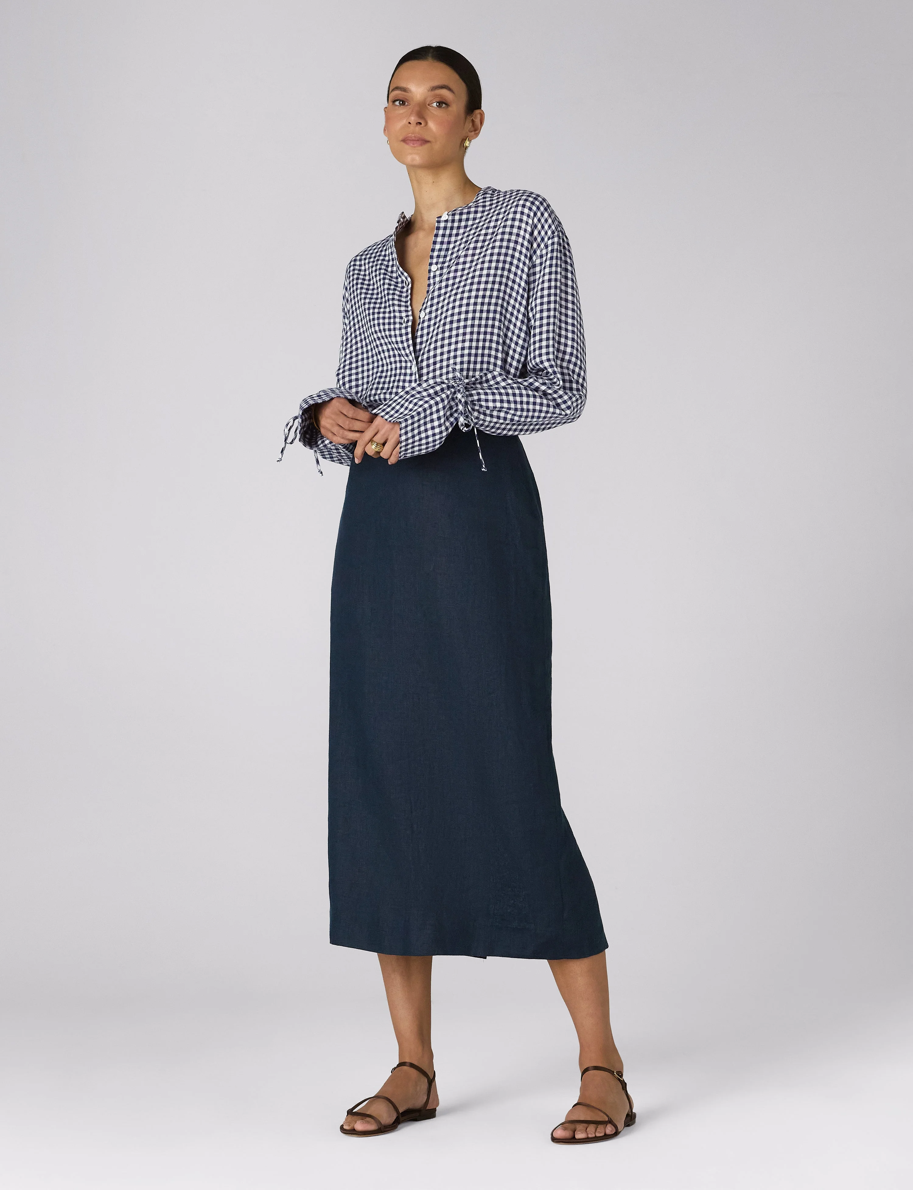 Clara Skirt: Linen, Navy Blue
