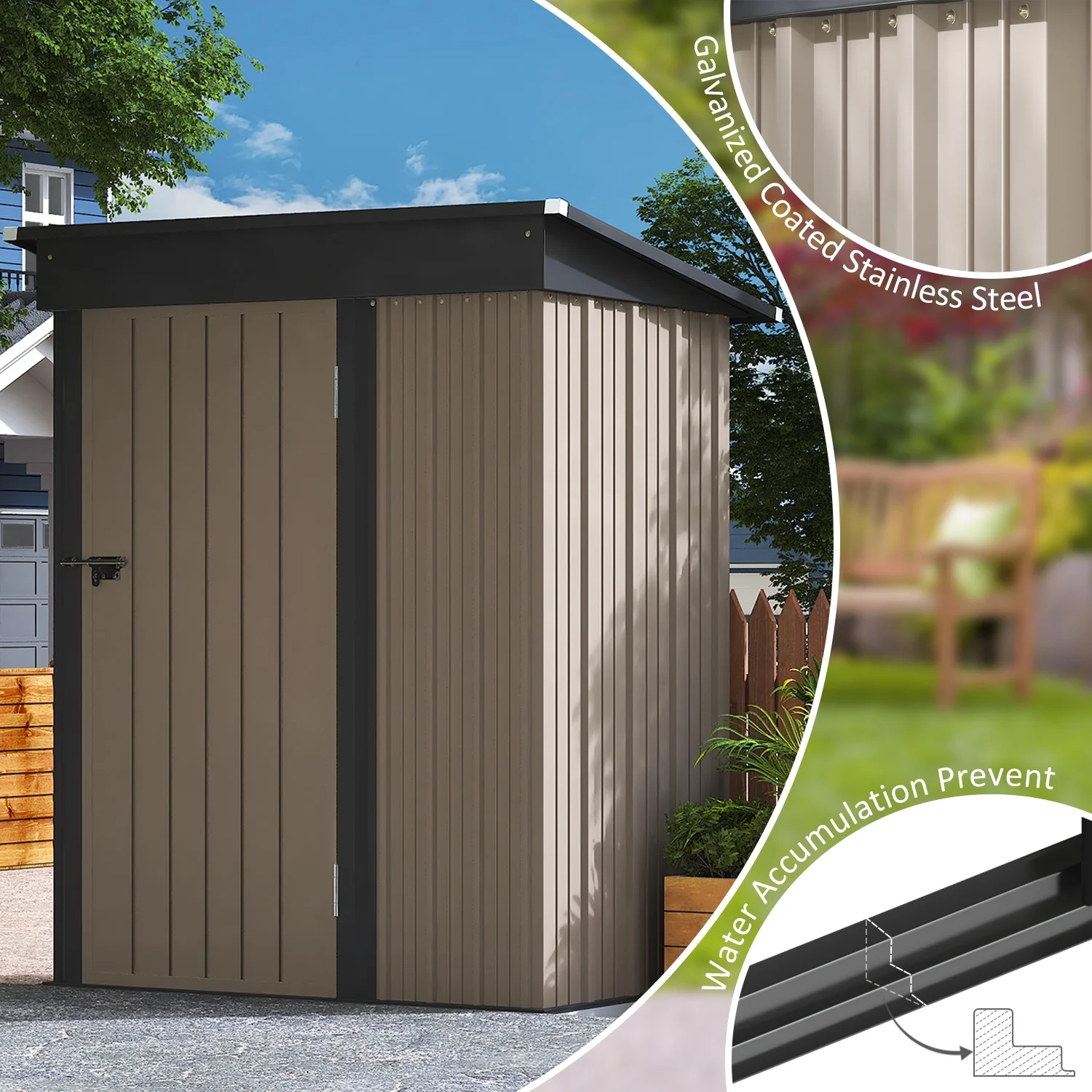 LACOO 4' x 6' Outdoor Storage Metal Shed for Tool Storage, Outdoor House for Backyard & Garden,Brown - Image 18