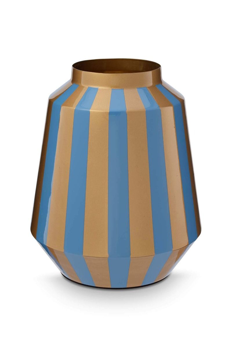 Vase Metal Stripes Light Blue/Gold 29cm