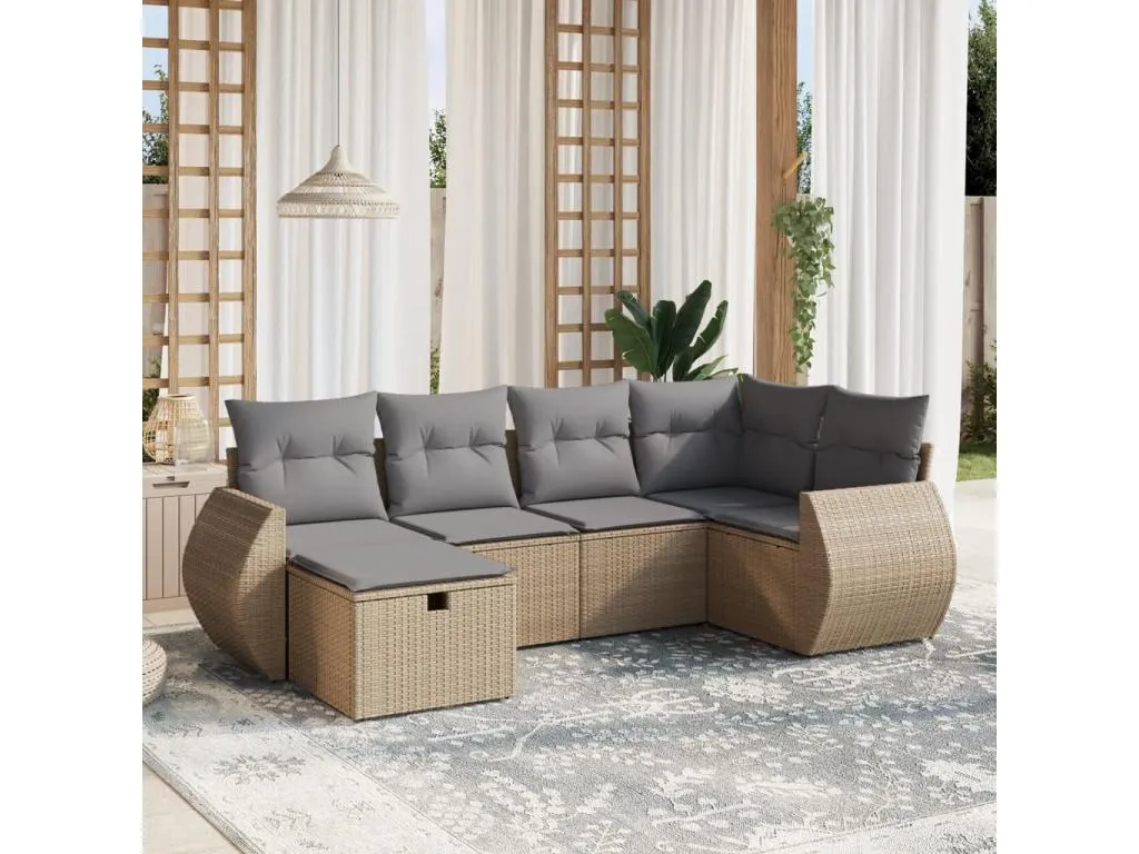 Mobtrendy Juego de sofás jardín con cojines beige mezcla 6 pzas ratán PE 52358ygnu