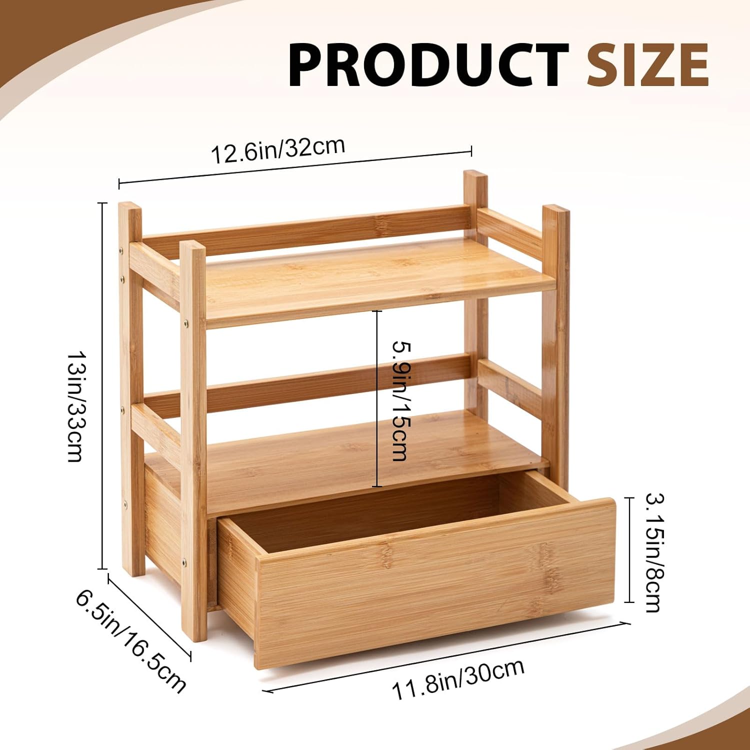 Chunful 2 Tier Matcha Station Bamboo Organizer with Hidden Drawer, Wood Home Coffee Station Organizer for Kitchen Countertops, Coffee Bars, Kitchen & Office Storage(13 L x 6.5 W x 12.6 H)(Natural)