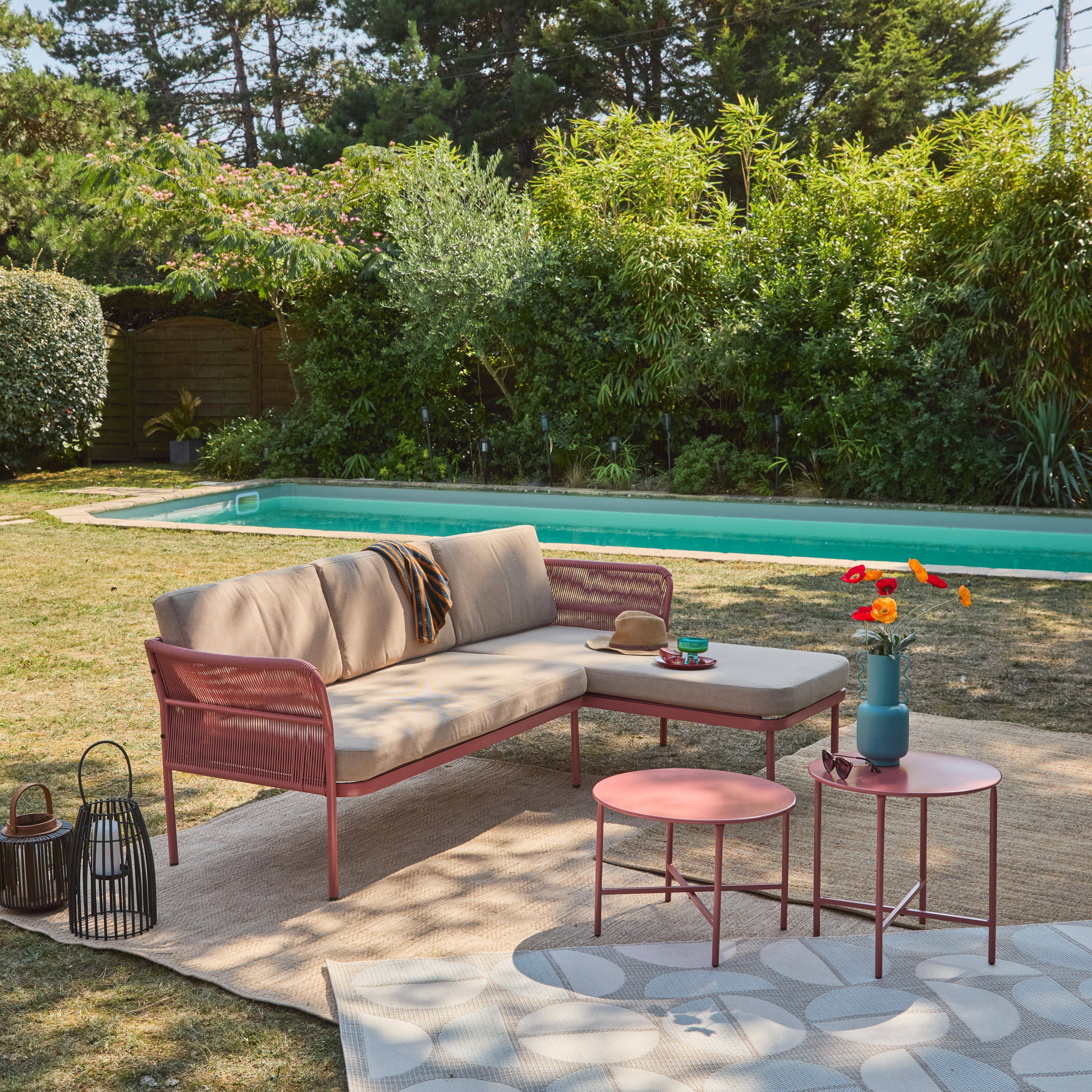 Zinoa - Salón de muebles de jardín de esquina de acero y cuerdas, 4 plazas