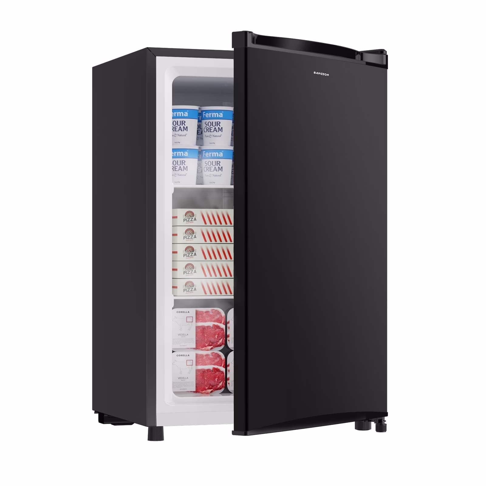 BANGSON 3.0 Cu.ft Compact Upright Freezer, Energy - Saving Mini Freezer with Adjustable Thermostat, Black(Silver)