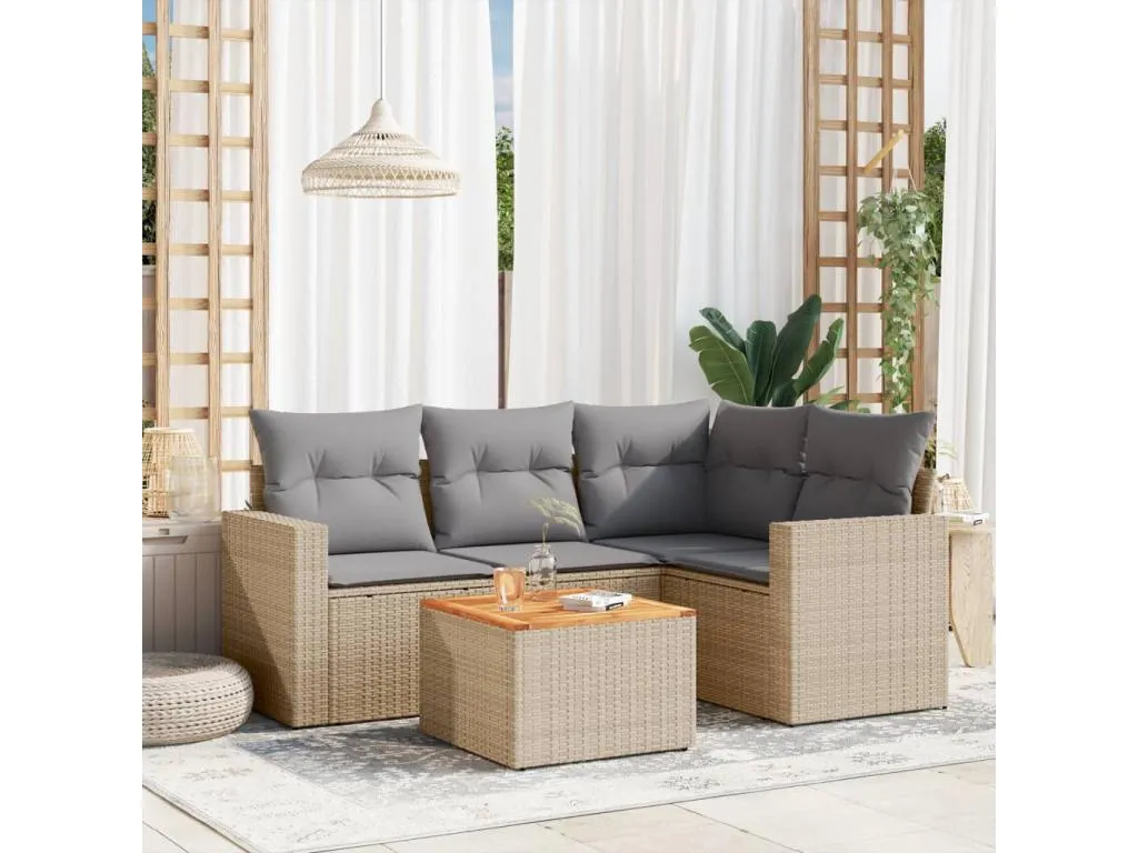 Juego de sofás jardín con cojines 5 pzas ratán sintético beige 43295EIXR