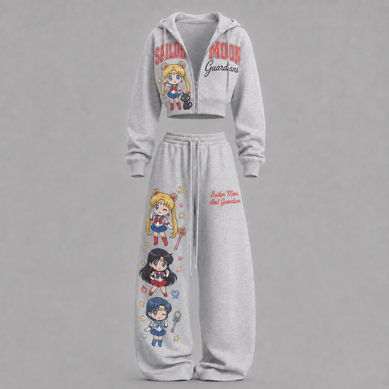 Sailor Moon-Short zip-up sweatshirt set TeeThreads Sustain the Scene with Custom Apparel