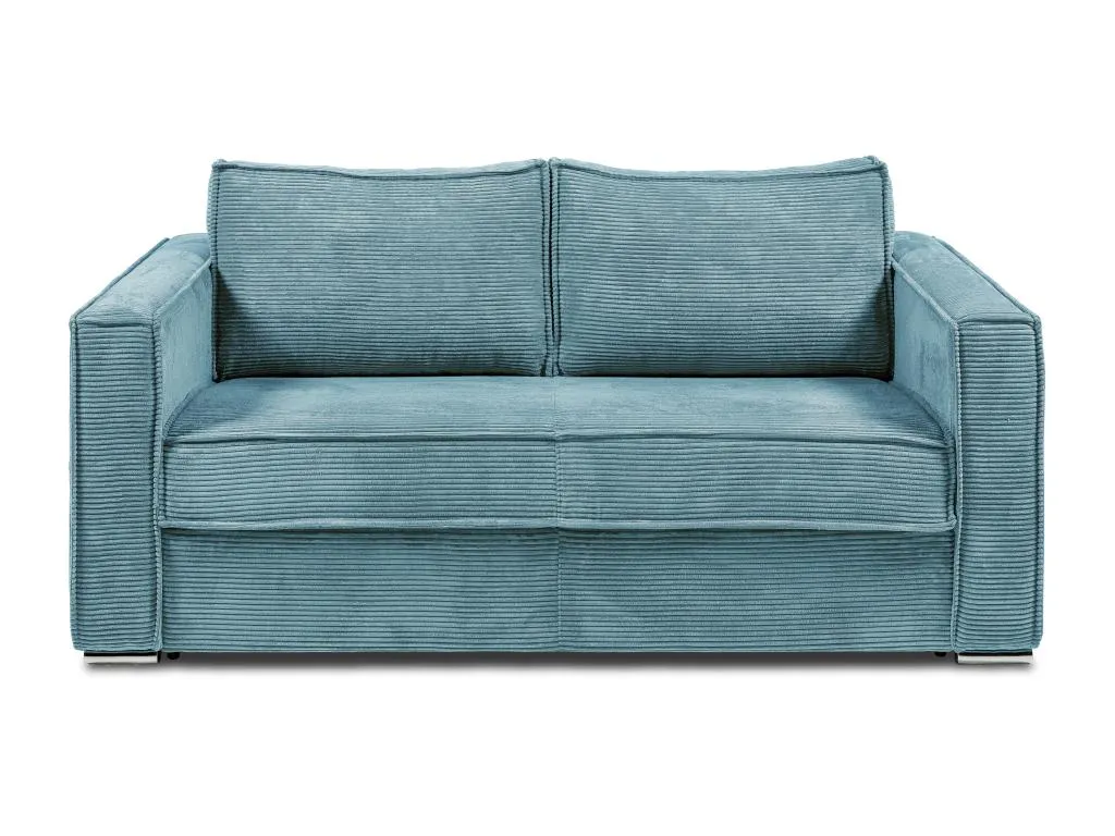 Sofá cama de 4 plazas con apertura italiana de pana azul turquesa - Somier de láminas anchas de 160 cm - Colchón de 18 cm Patriciabaezcasa