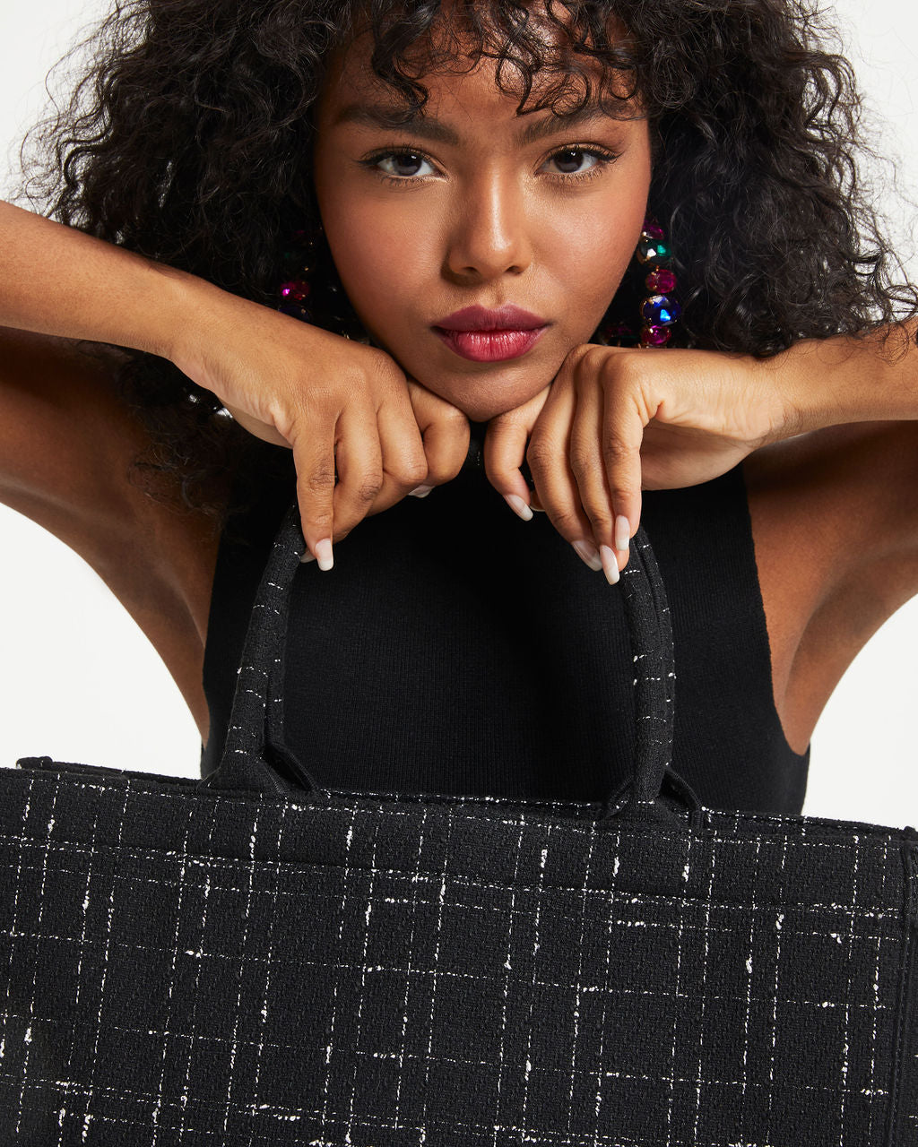 Bonjour Coco Tweed Tote - Black - Se7enfashion