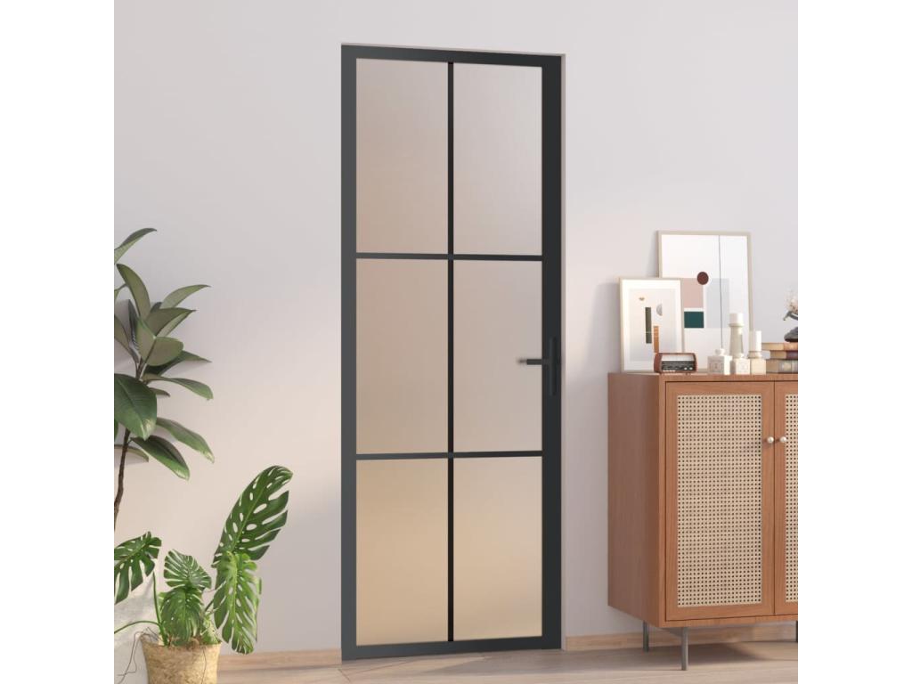 Puerta interior 76x201,5 cm Negro Vidrio mate y aluminio