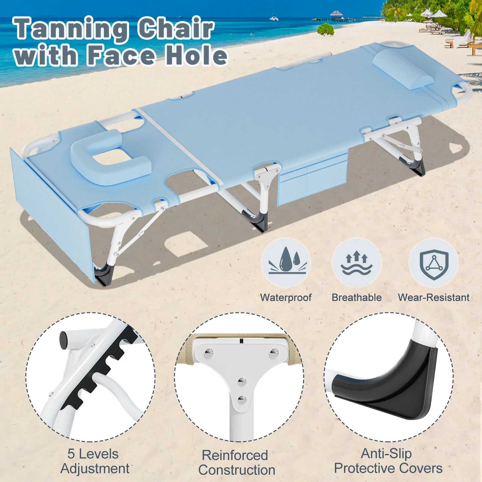 MOPHOTO Lounge Chair with Mattress, Outdoor Chaise Lounge Support 440 Lbs, Adjustable Portable Heavy Duty Sleeping Cots Bed for Camping, Pool, Beach, Patio - Image 47