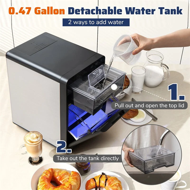 Eletriclife Countertop Nugget Ice Maker 44LBS/24H Soft Chewable Ice Machine with Self-Cleaning for Home Bar