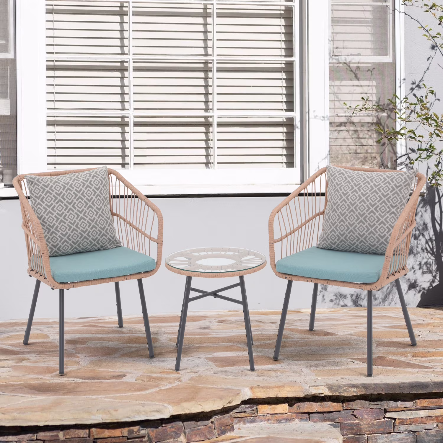 Patio Furniture Set, Betcozy3 Pieces Outdoor Chairs Set with Glass Coffee Table for Garden, Bistro, Porch, Balcony, Backyard - Image 3