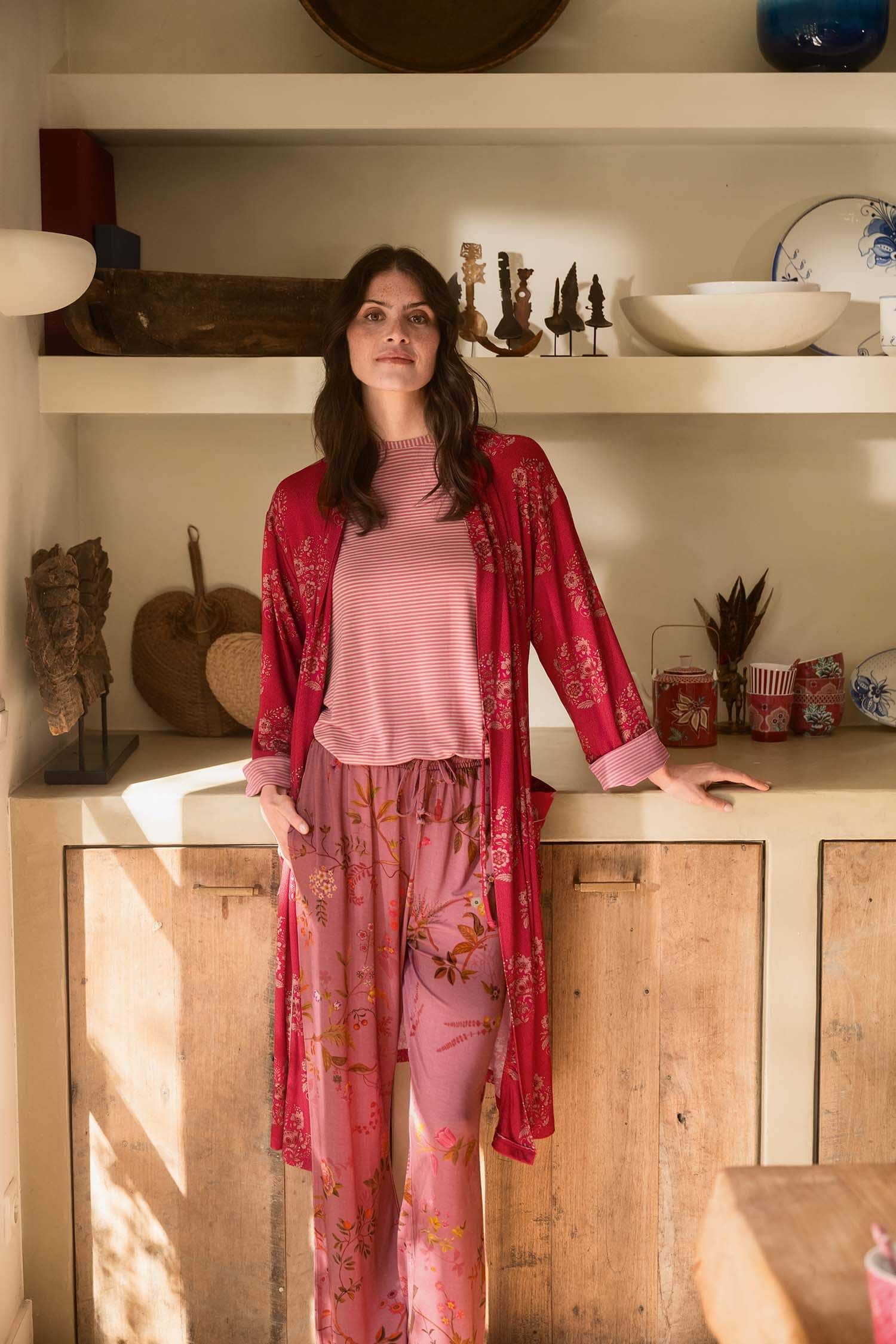 Belin Long Trousers Bodhi Flower Dark Pink