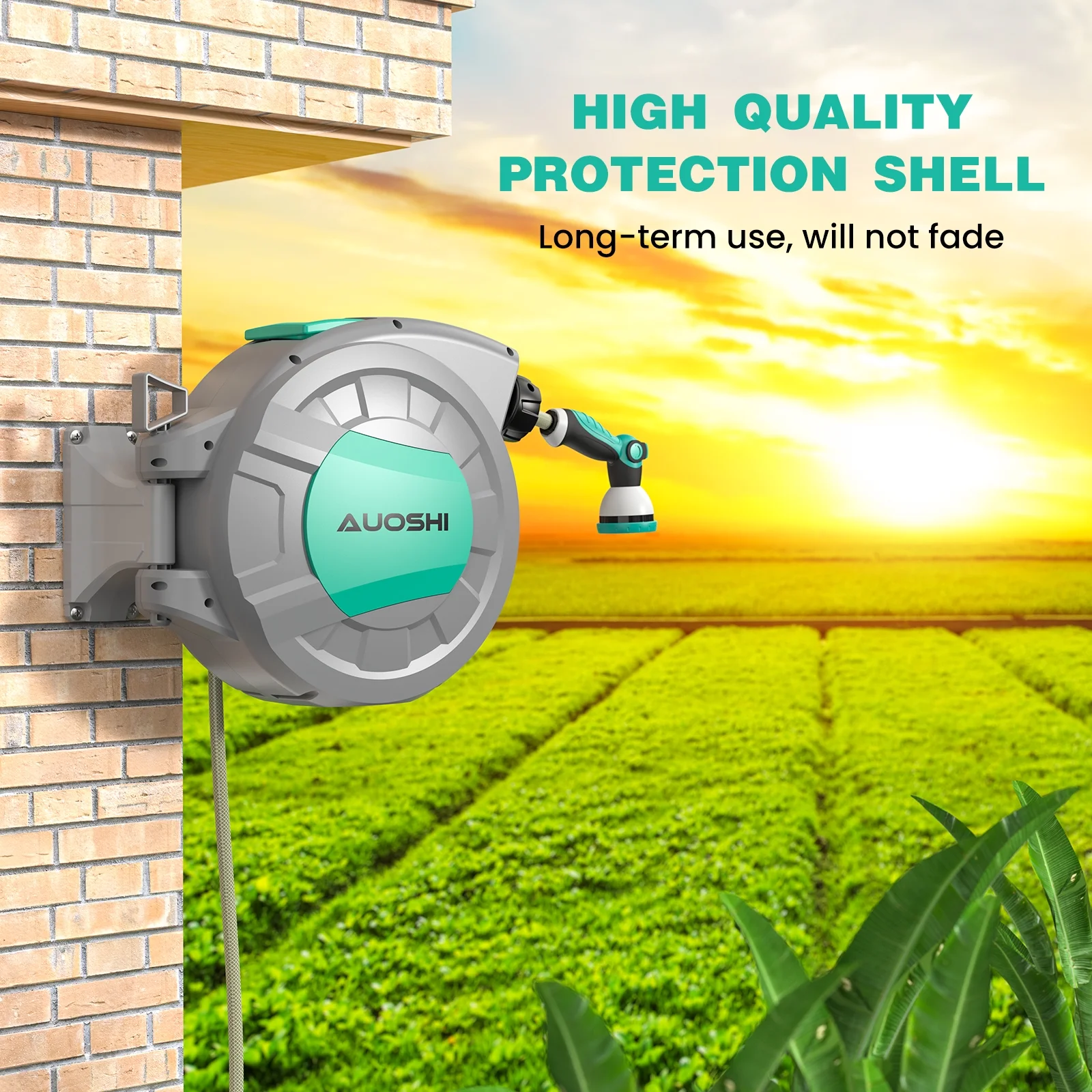 AUOSHI Retractable Garden Hose Reel 1/2" 100ft Automatic Hose Reel with 10 Function Sprayer Nozzle Wall Mount 180 Deg Swivel Bracket Hose Reel with Any Length Lock Slow Return System - Image 7