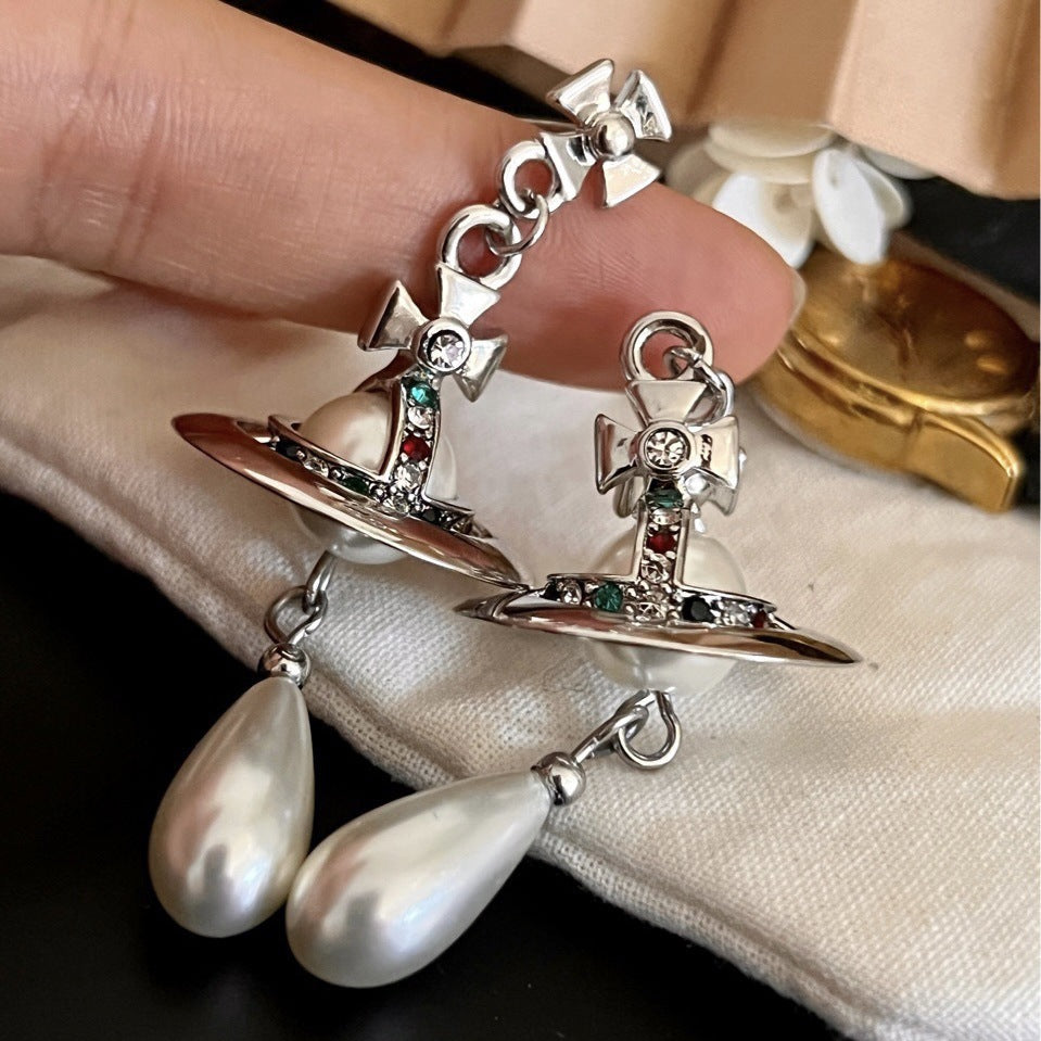 Vivienne Westwood Saturn Teardrop Pearl Earring - Original Replica Club