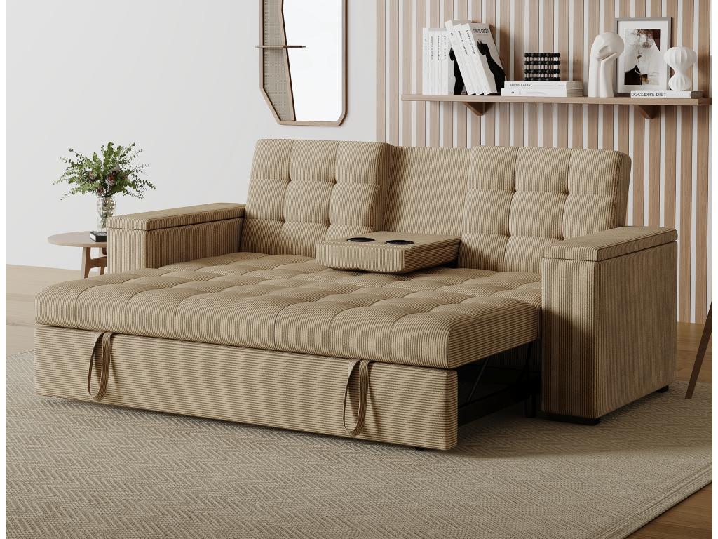Sofá cama de pana beige