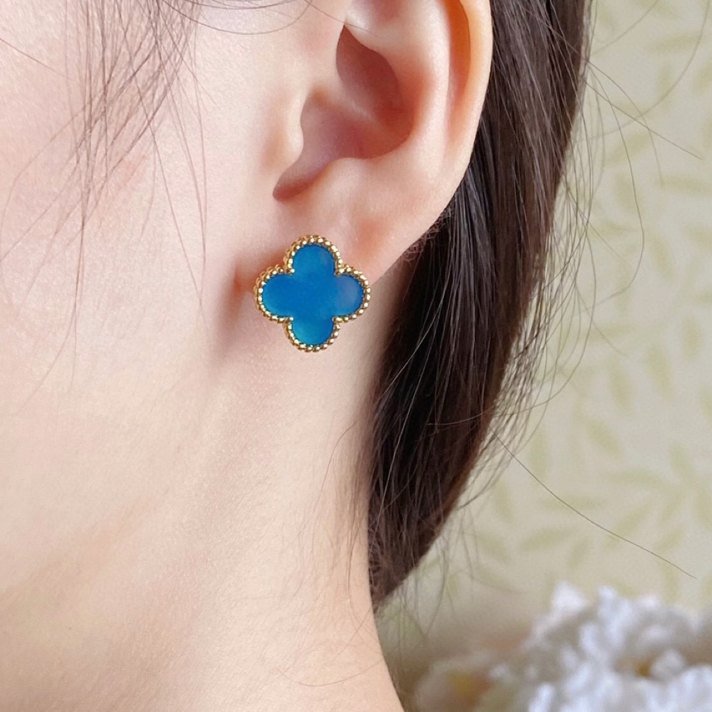 VCA Blue Carnelian Clover Earrings - Original Replica Club