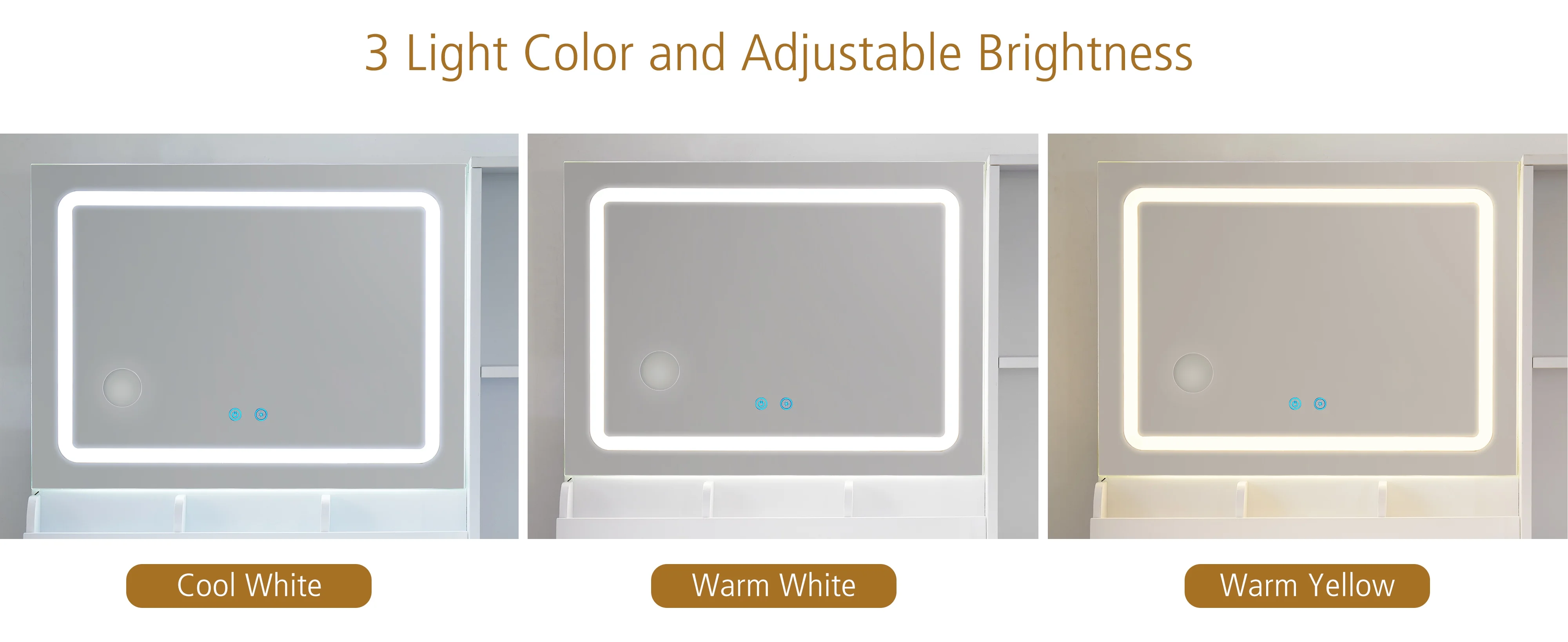 Mainstays Get Ready with Me GRWM Deluxe 2-Piece Vanity and Stool with Lighted Mirror and USB Power, White Finish - Image 16