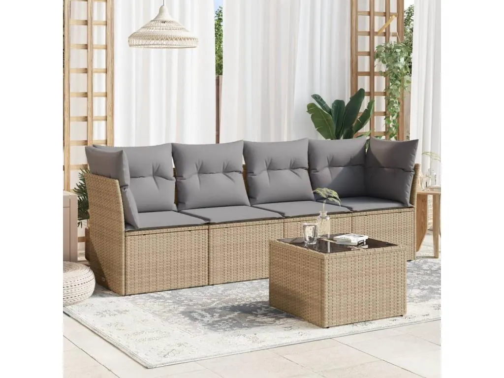 Juego de sofás jardín con cojines 5 pzas ratán sintético beige 46659yobq