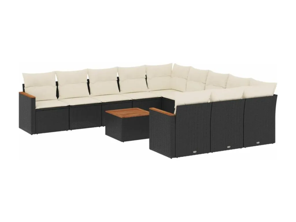 Set de sofás de jardín 12 piezas cojines ratán sintético negro 14917tsko