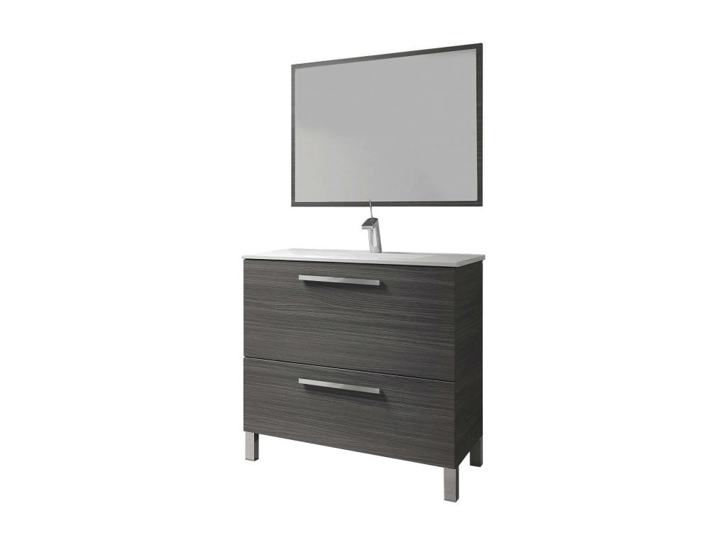 Mueble bajo lavabo Nestleano - Mueble de baño - Armario con 2 cajones y espejo - lavabo no incluido - 80x45h80 cm - Gris ceniza