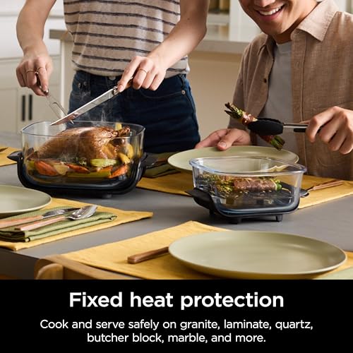 4 in 1 Portable Glass Air Fryer Cooking System, 4QT & 6 Cup Glass Containers with Storage Lids, Easy Meals, Microwave, Freezer & Dishwasher Safe, Air Fry, Bake & More, Cyberspace, FN101GY