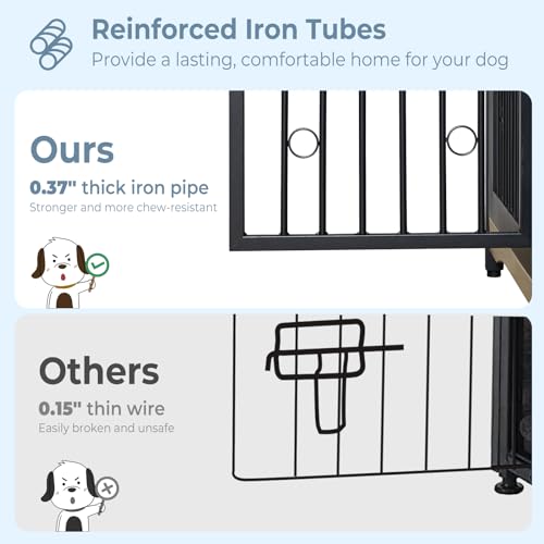 71'' Dog Crate Furniture for 2 Large Medium Dogs, XXL Wooden Indoor Double Crate Kennel Cage Large Breed with Door, TV Stand End Table with Divider, No Cushion,Brown