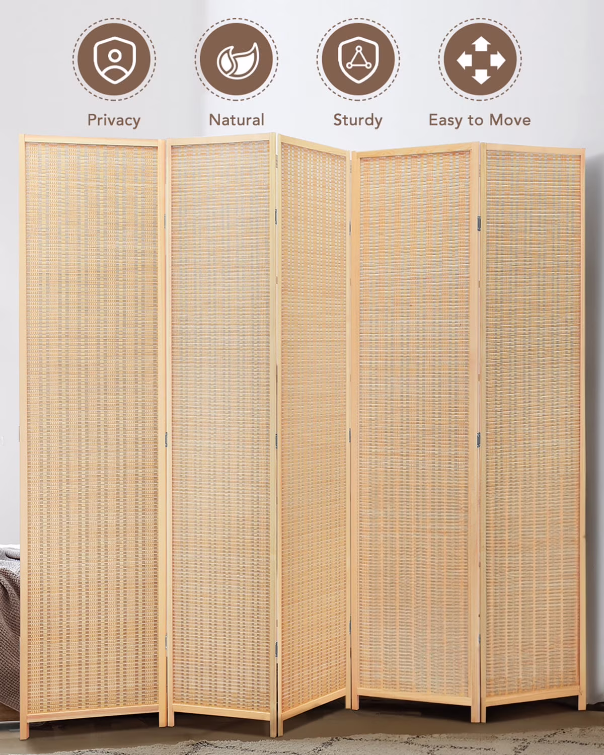 JOSTYLE 4-Panel Room Divider 6ft Tall Extra Wide Folding Privacy Screen with Diamond Double-Weave Divider for Room Separation Freestanding Red Brown - Image 4