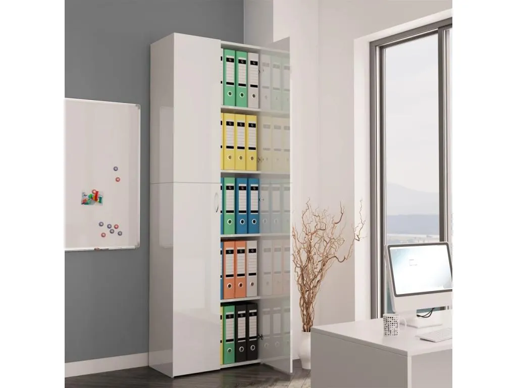 Armario de oficina de contrachapado blanco brillo 60x32x190 cm 13599fqcl