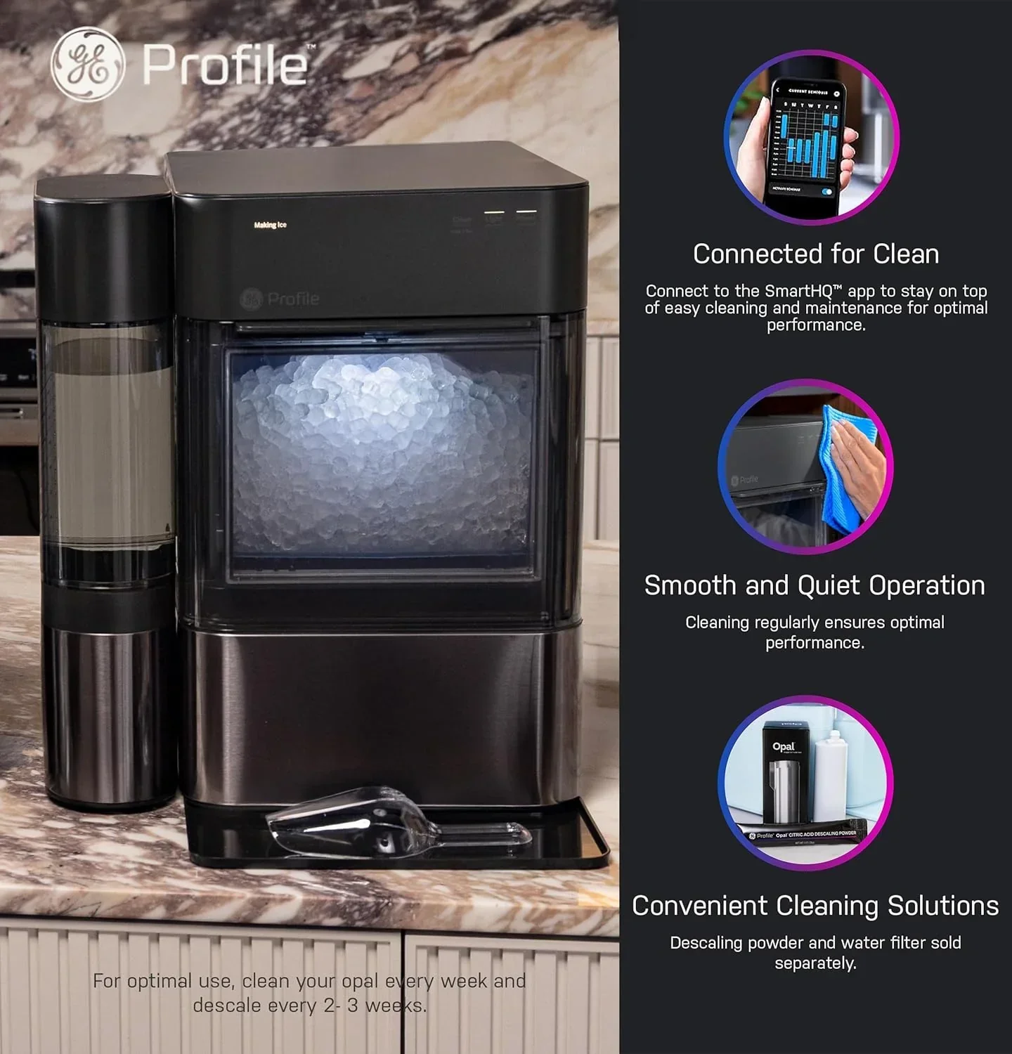 GE Profile Opal 2.0 XL with 1 Gallon Tank Chewable Crunchable Countertop Nugget Ice Maker