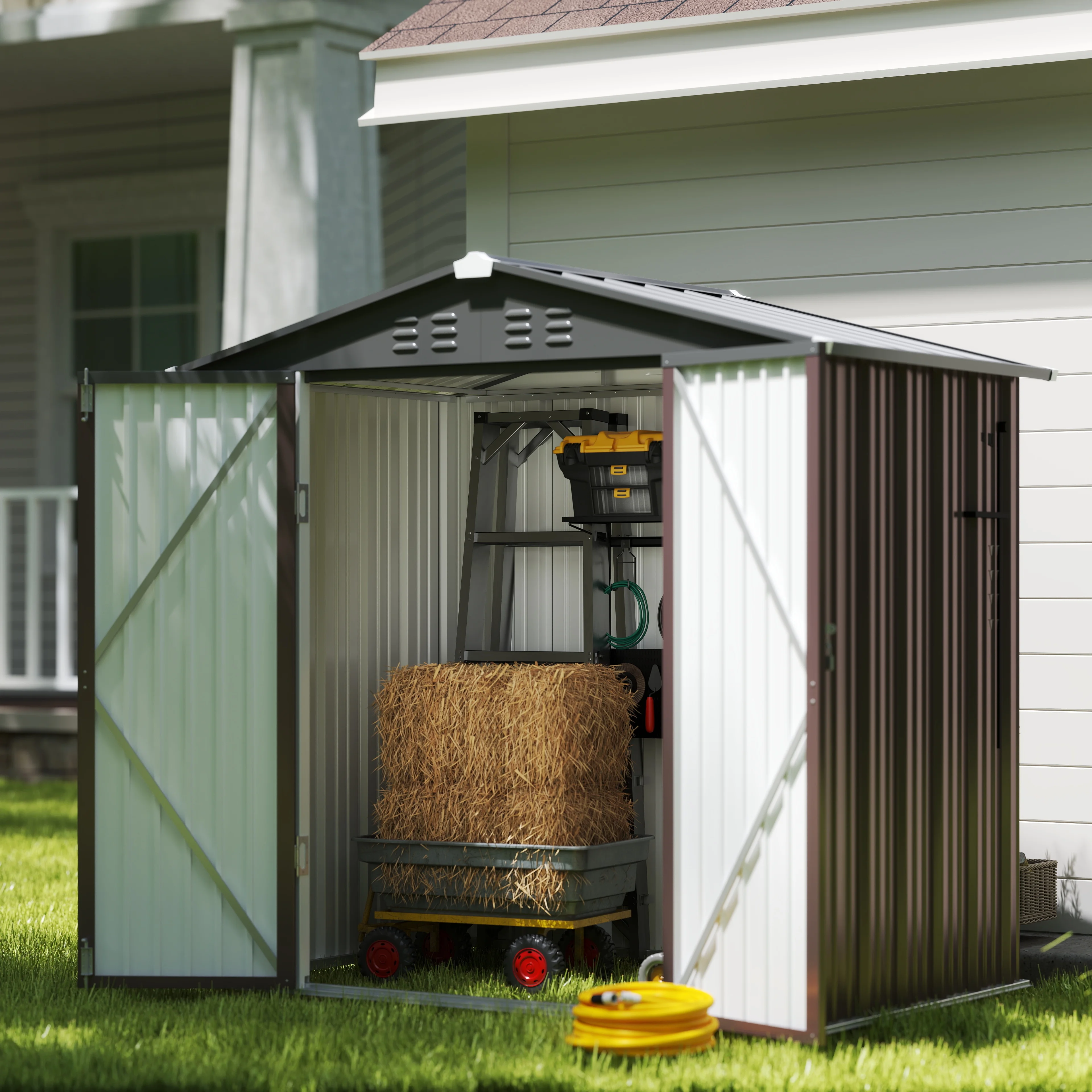 5'x3' Outdoor Storage Shed, Asofer Shed and Outdoor Storage Clearance, Weatherproof Tool Shed, Brown - Image 20