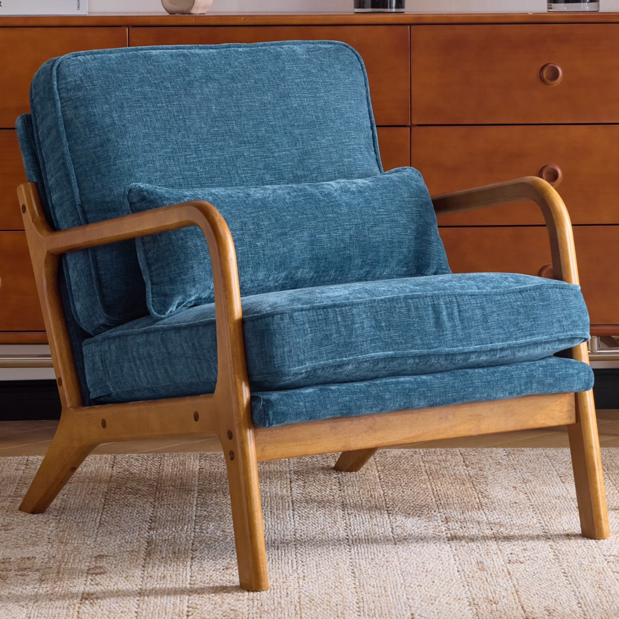 Ktaxon Accent Chair Corduroy Upholstered Armchair, Reading Club Chair with Pillow and Solid Wood Frame for Living Room Bedroom Furniture Off White - Image 20