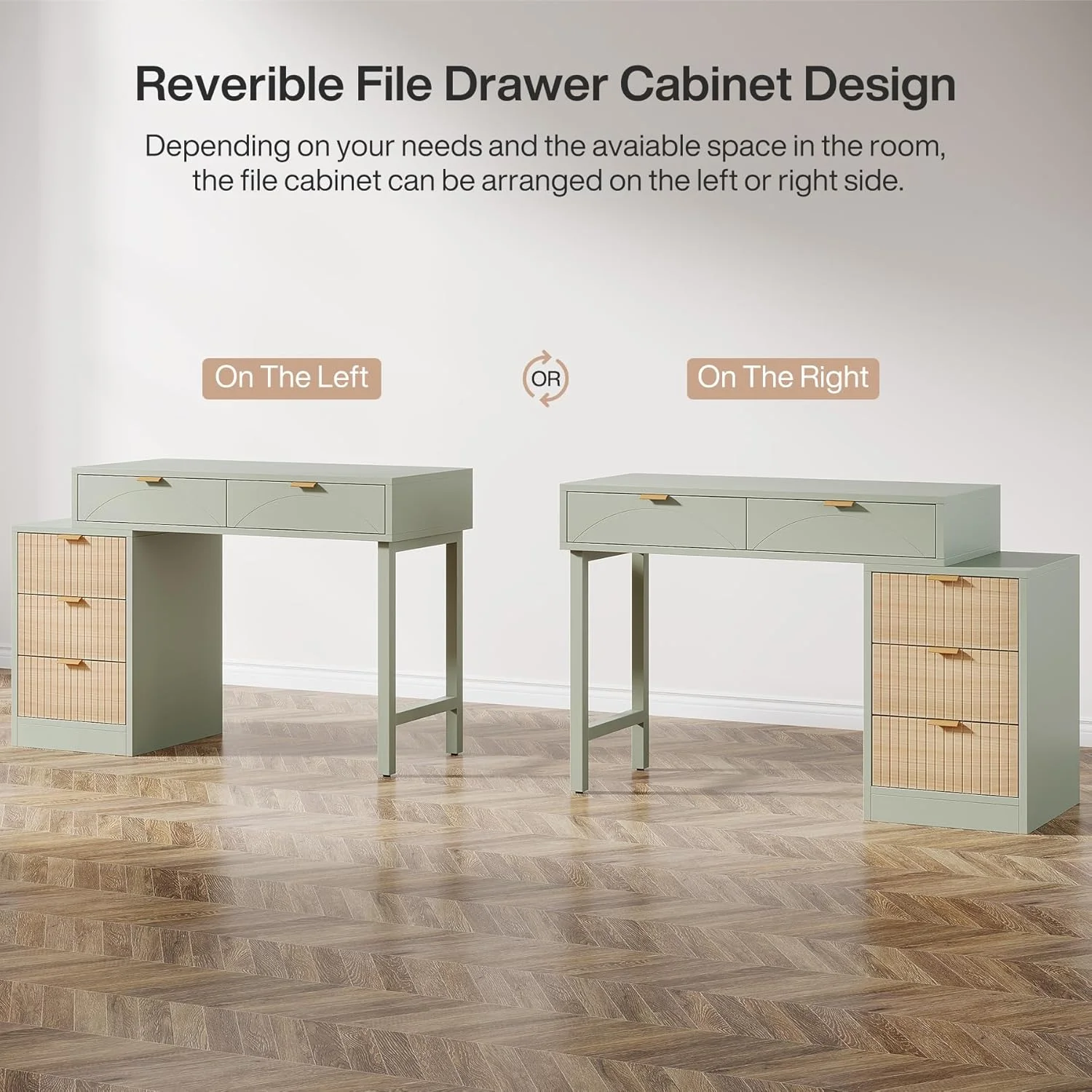 Tribesigns 39" Reversible Computer Desk with 5 Drawers, Wood Writing Desk for Home Office, Green - Image 6