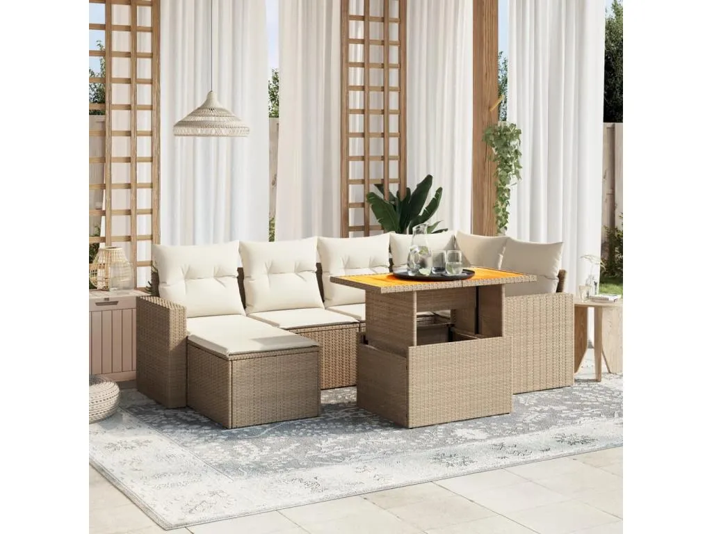 Set de sofás de jardín 11pzas con cojines ratán sintético beige 10960QXCW