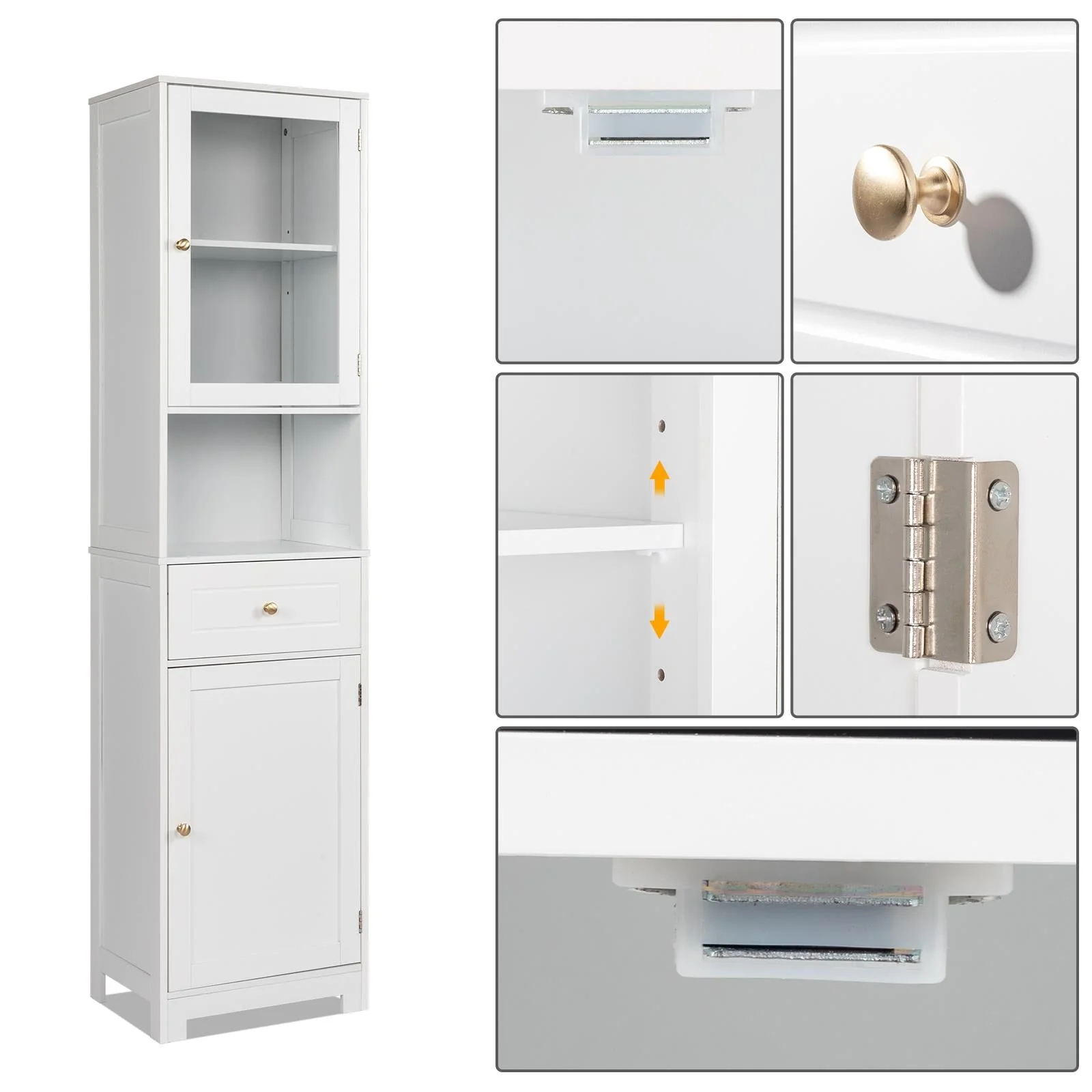 Ktaxon Large Bathroom Tall Storage Cabinet Organizer, Freestanding Line Tower Pantry Cabinet with Adjustable Shelves and 2 Cupboards for Kitchen Living Room Bedroom Office, 18"x13"x71", White - Image 7