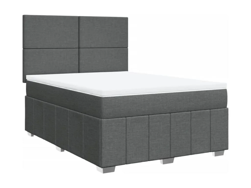 Cama box spring con colchón tela gris oscuro 160x200 cm rve3522623