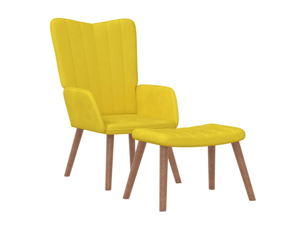 Sillón de Nestleano con taburete terciopelo amarillo mostaza