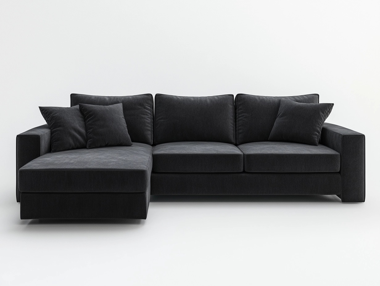Sofá seccional en forma de L color negro con funda de poliéster, 280x160x85 cm